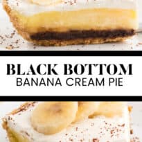 Black bottom banana cream pie collage pin.