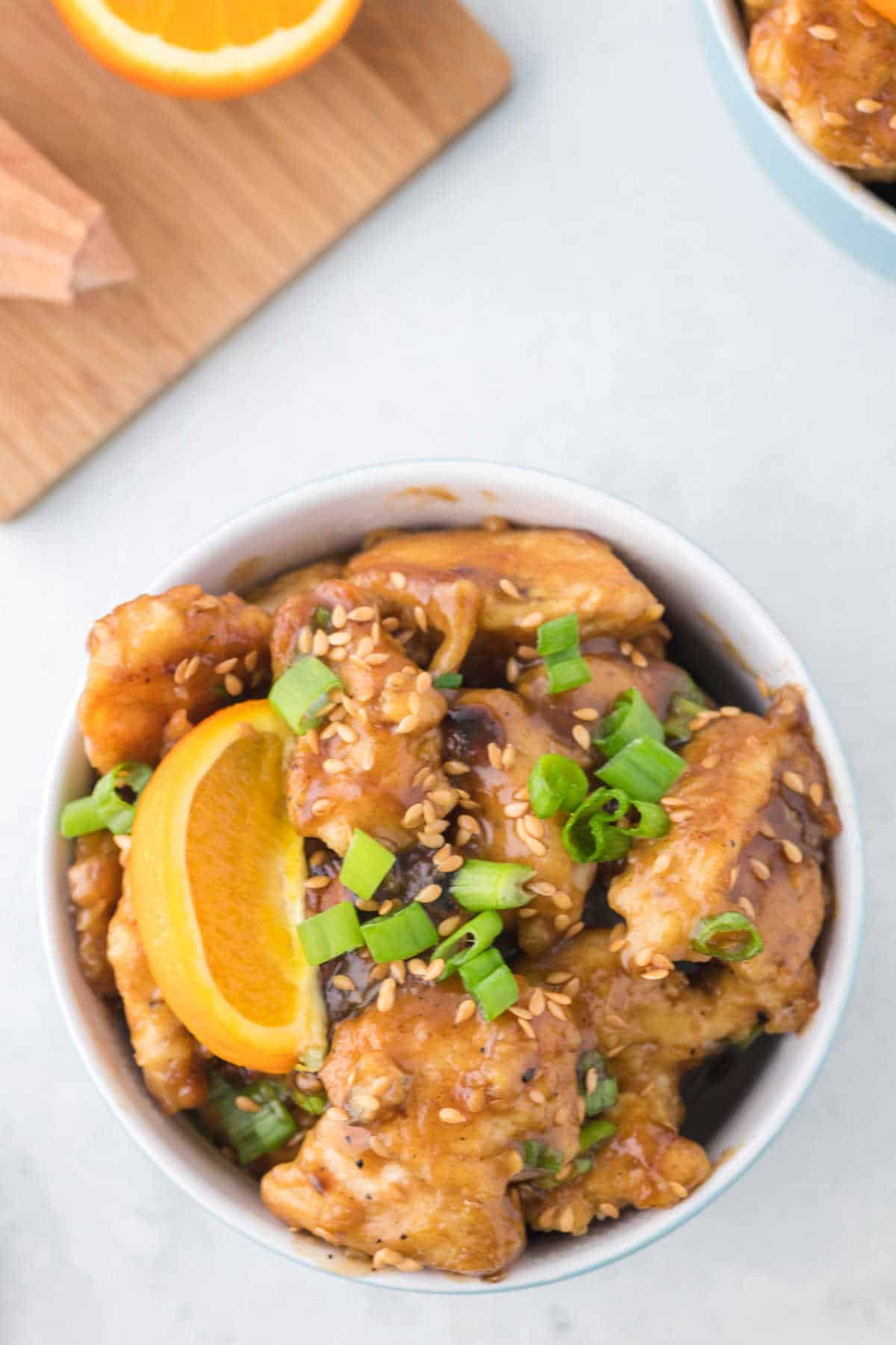 Orange chicken in a bowl.