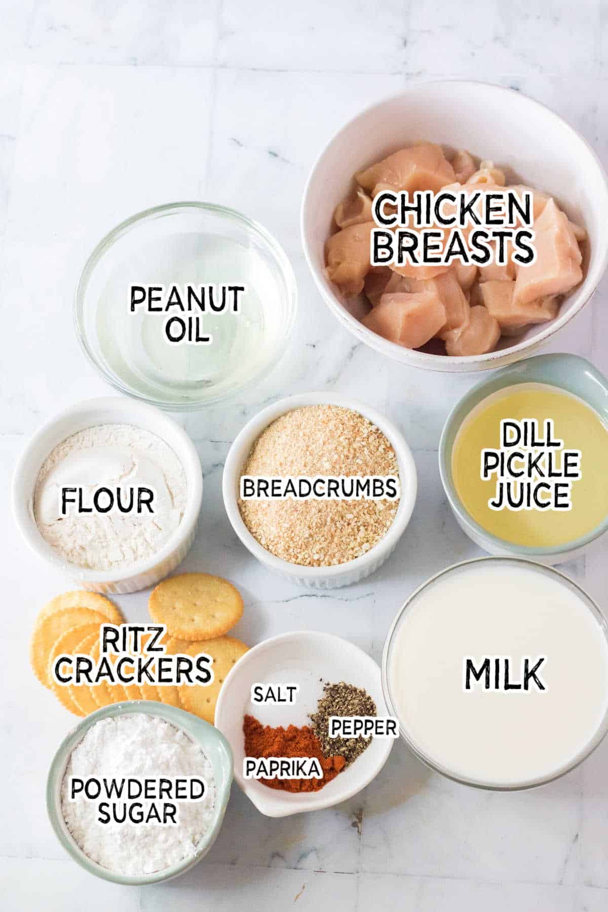 Ingredients to make Chick Fil A Nuggets.