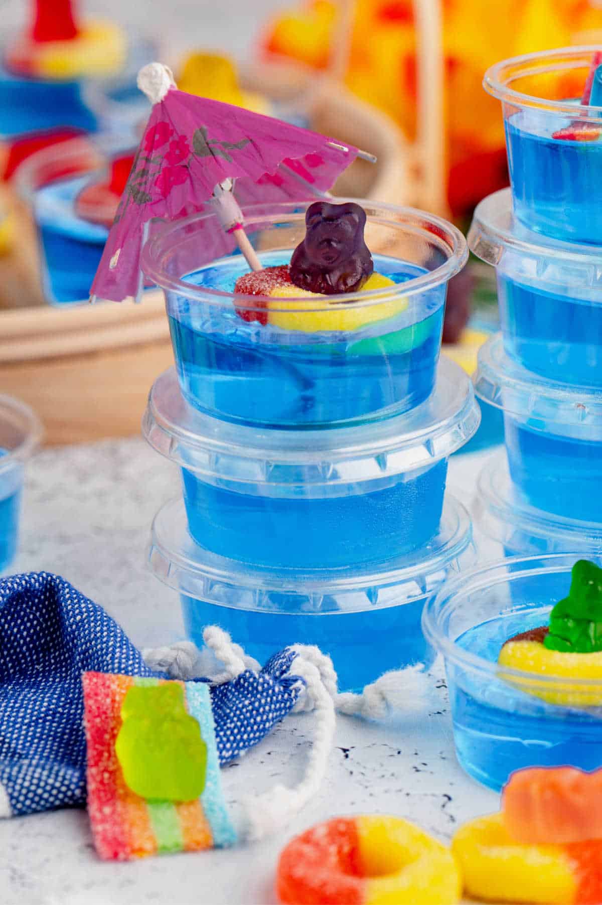 A stack of pool party jello shots.