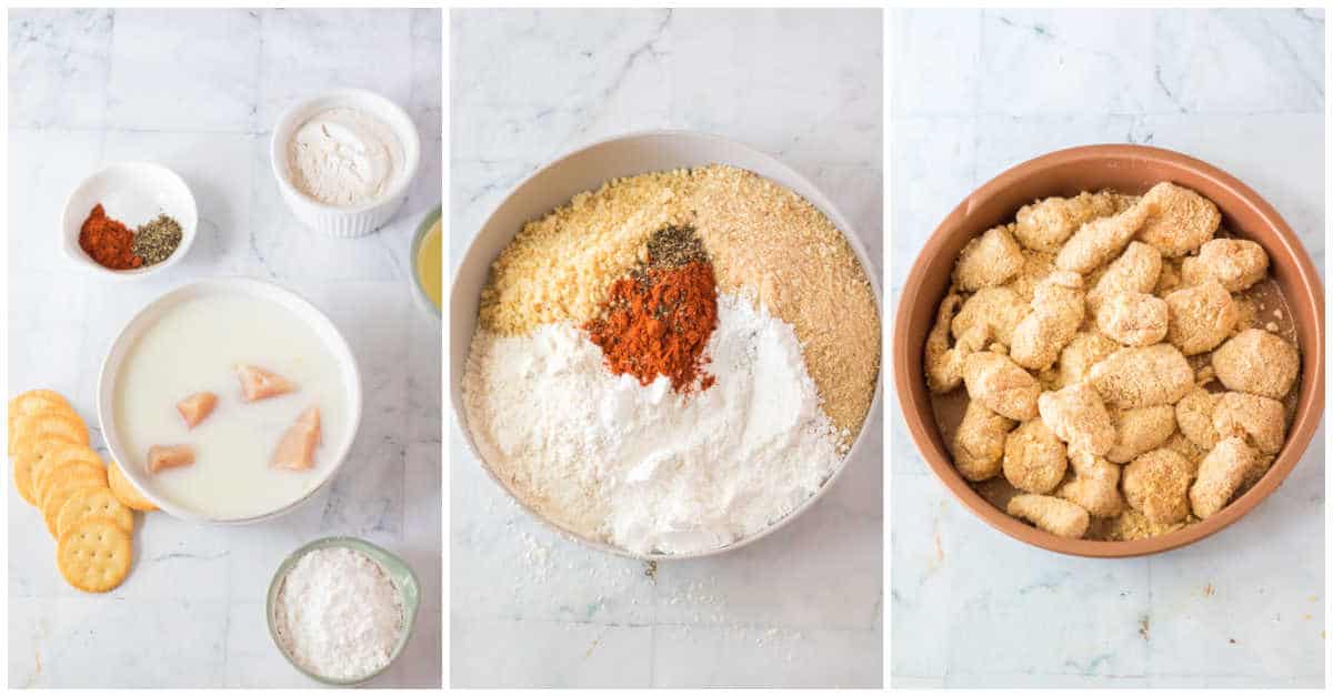 Steps to make copycat Chick Fil A Nuggets.