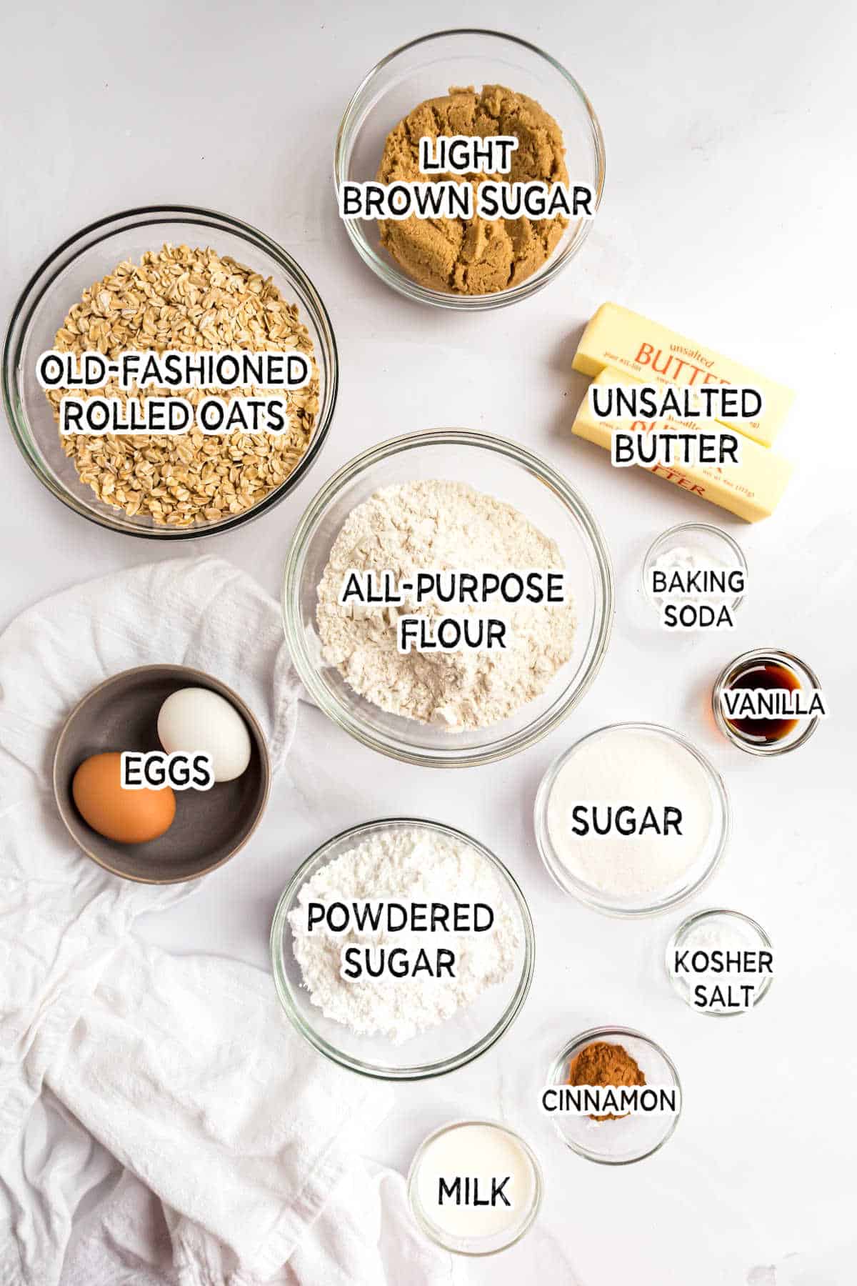 Ingredients to make iced oatmeal cookies.