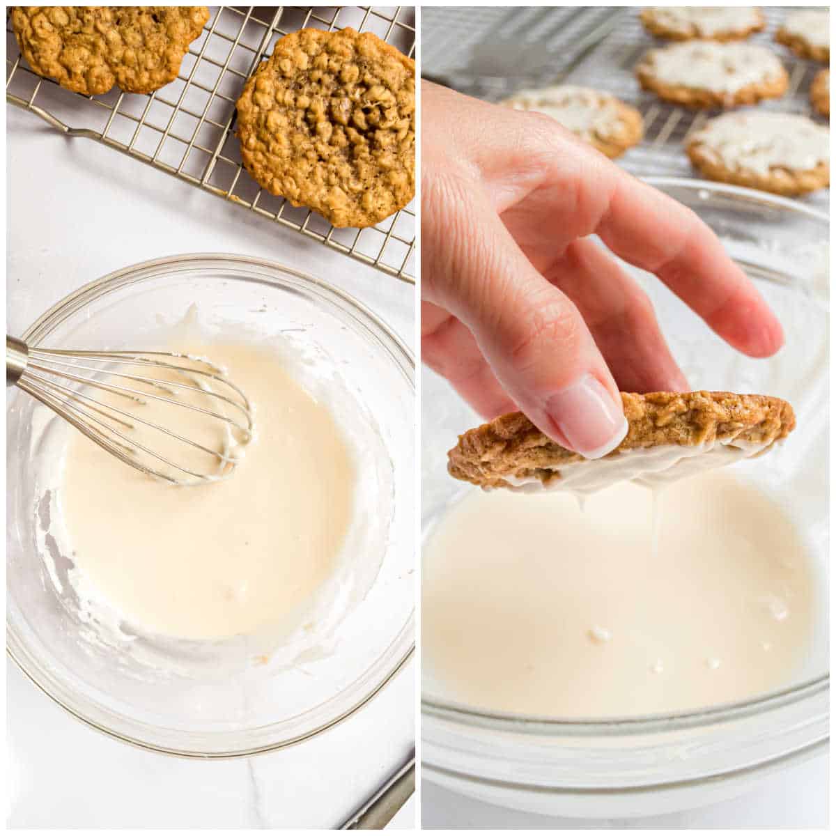 Steps to make iced oatmeal cookies.
