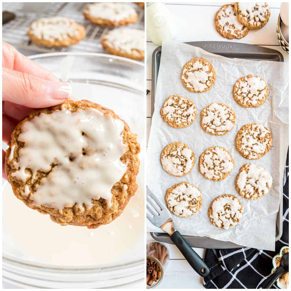 Steps to make iced oatmeal cookies.