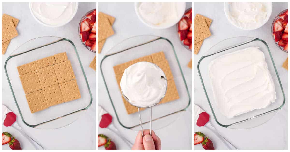 Steps to make strawberry icebox cake.