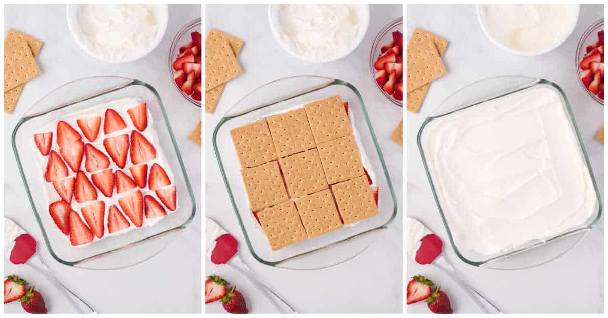 Steps to make strawberry icebox cake.