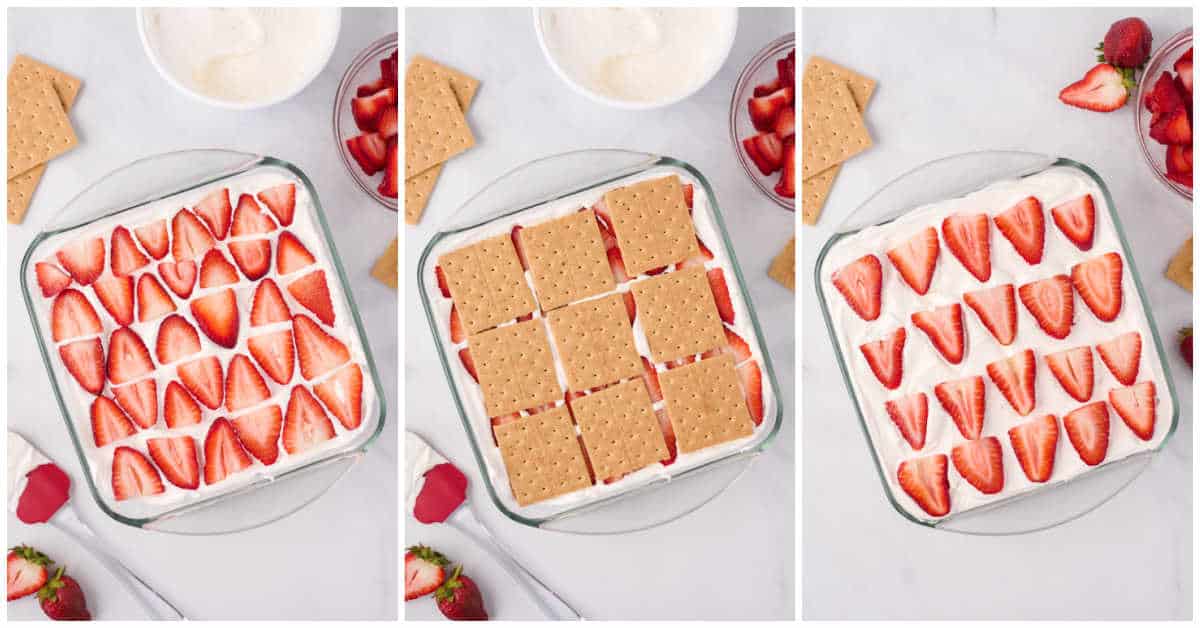 Steps to make strawberry icebox cake.
