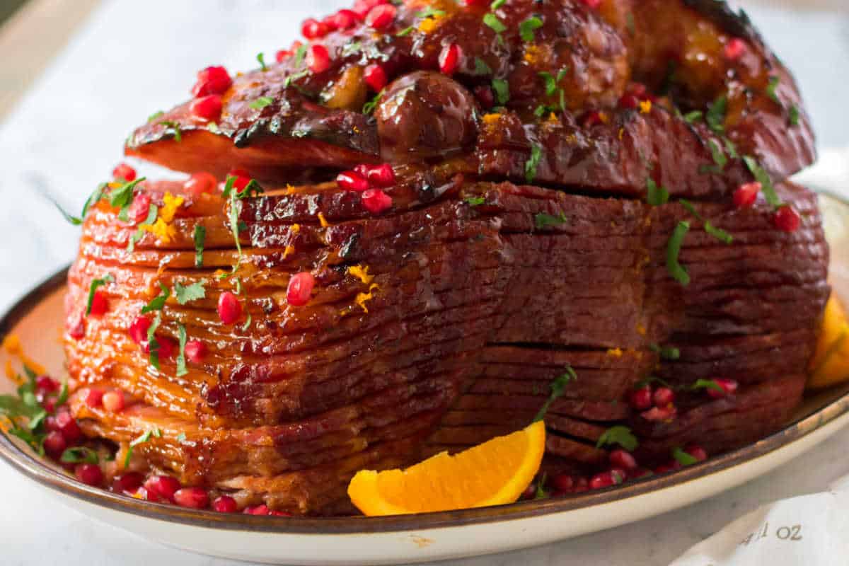 Christmas Ham on a platter.