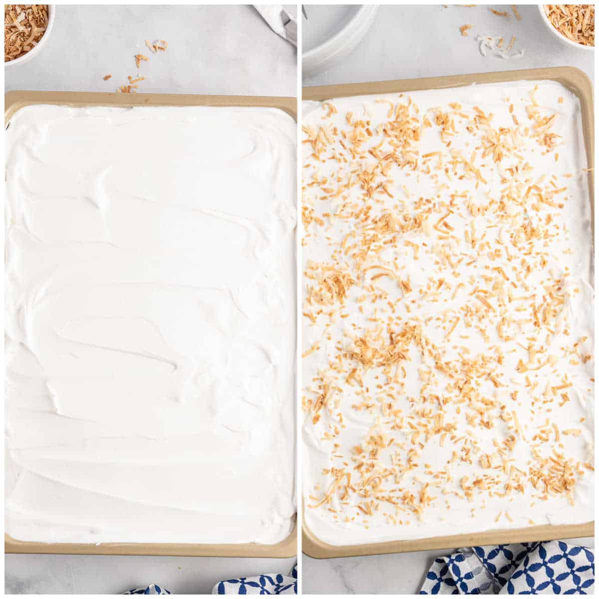 Steps to make coconut icebox cake.