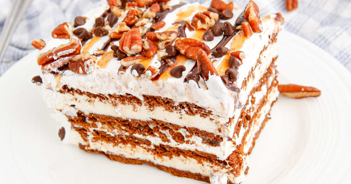 Turtle Ice Cream Sandwich Cake {So Easy!}
