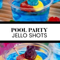Pool party jello shots collage image.
