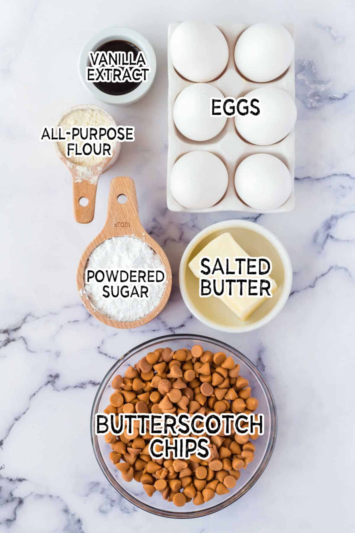 Ingredients to make butterscotch lava cakes.