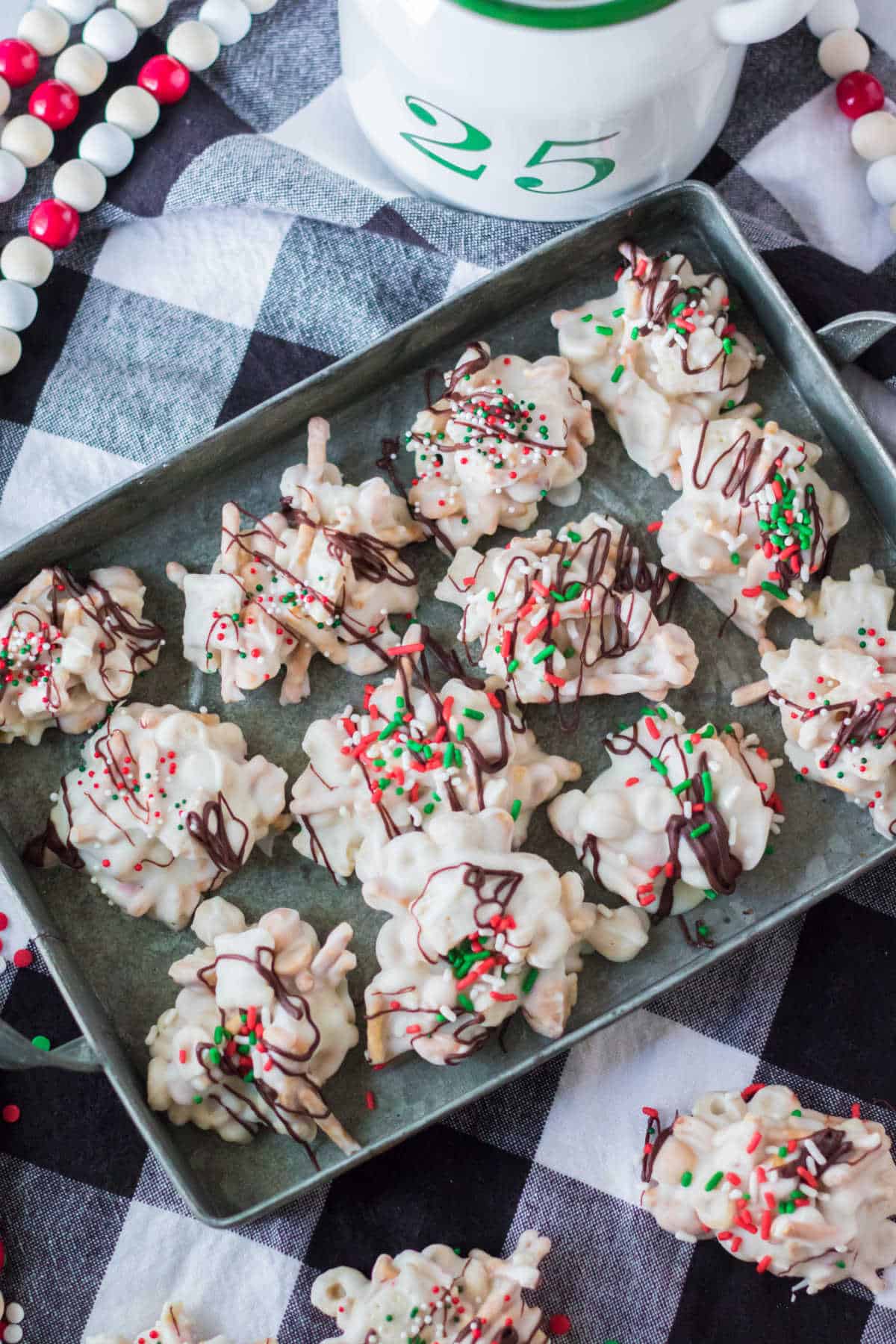 A baking sheet with peppermint crockpot candy.