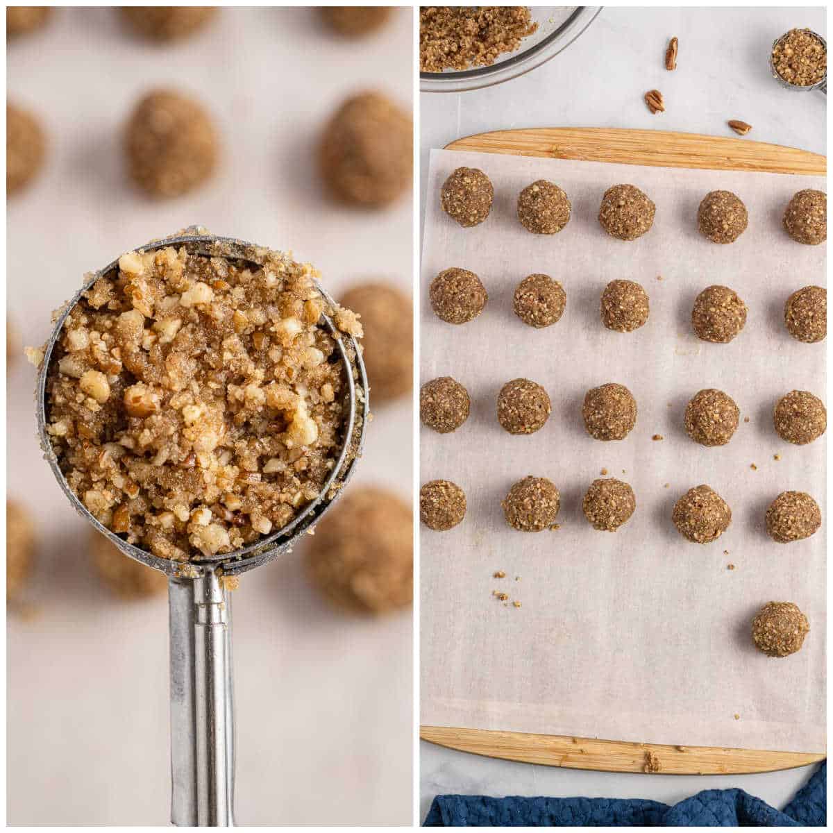 Steps to make pecan pie balls.