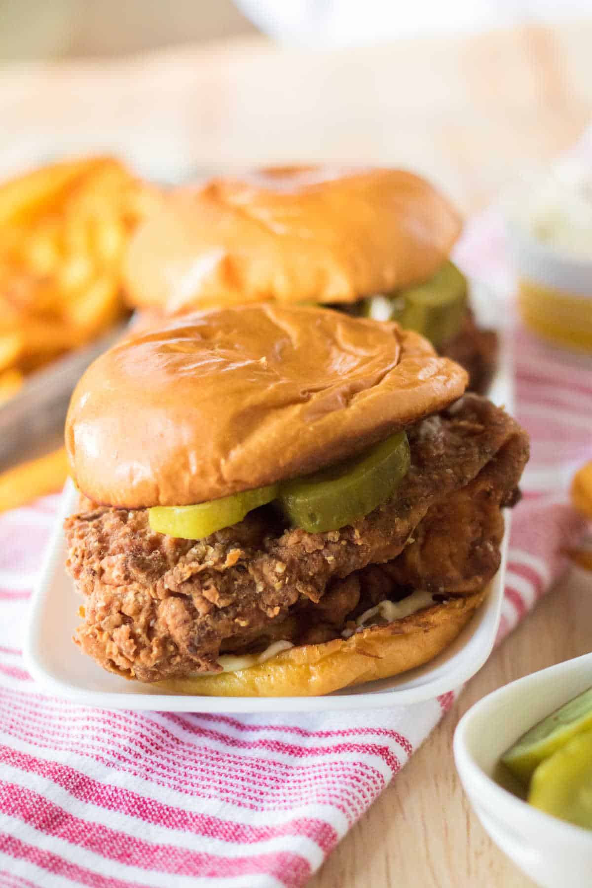 Copycat Popeye's Chicken Sandwiches on a platter.