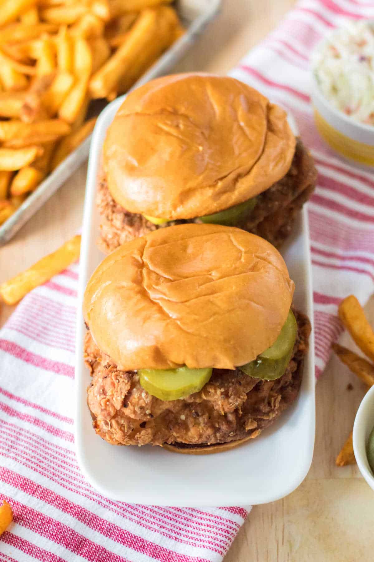 Copycat Popeye's Chicken Sandwich on a platter.