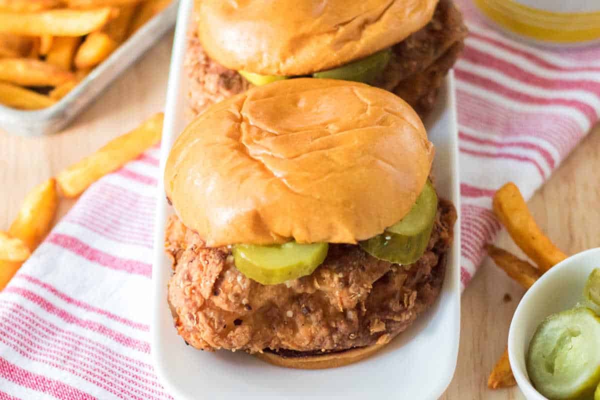 Copycat Popeye's Chicken Sandwich on a platter.