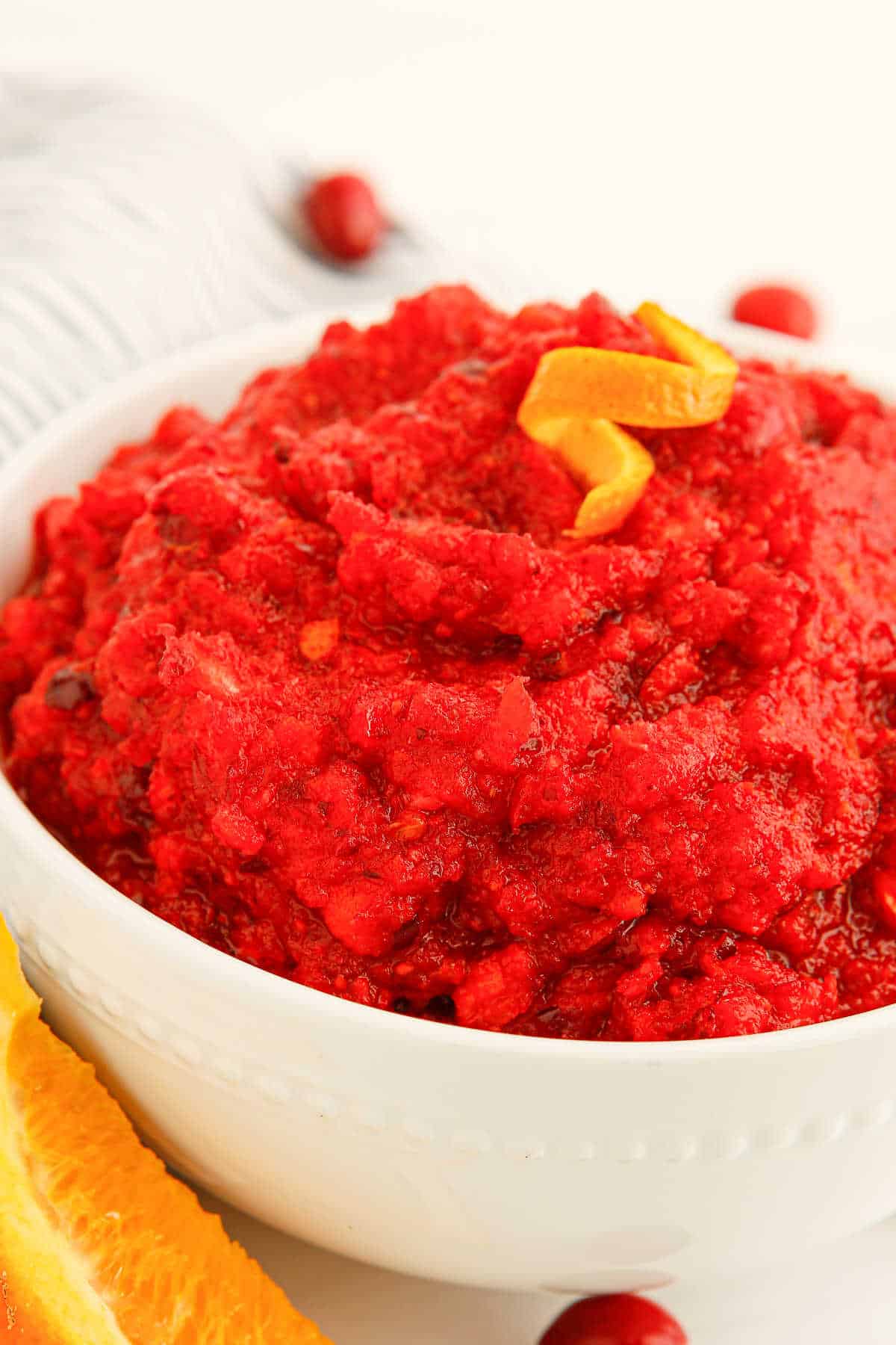 Cranberry relish in a serving bowl.