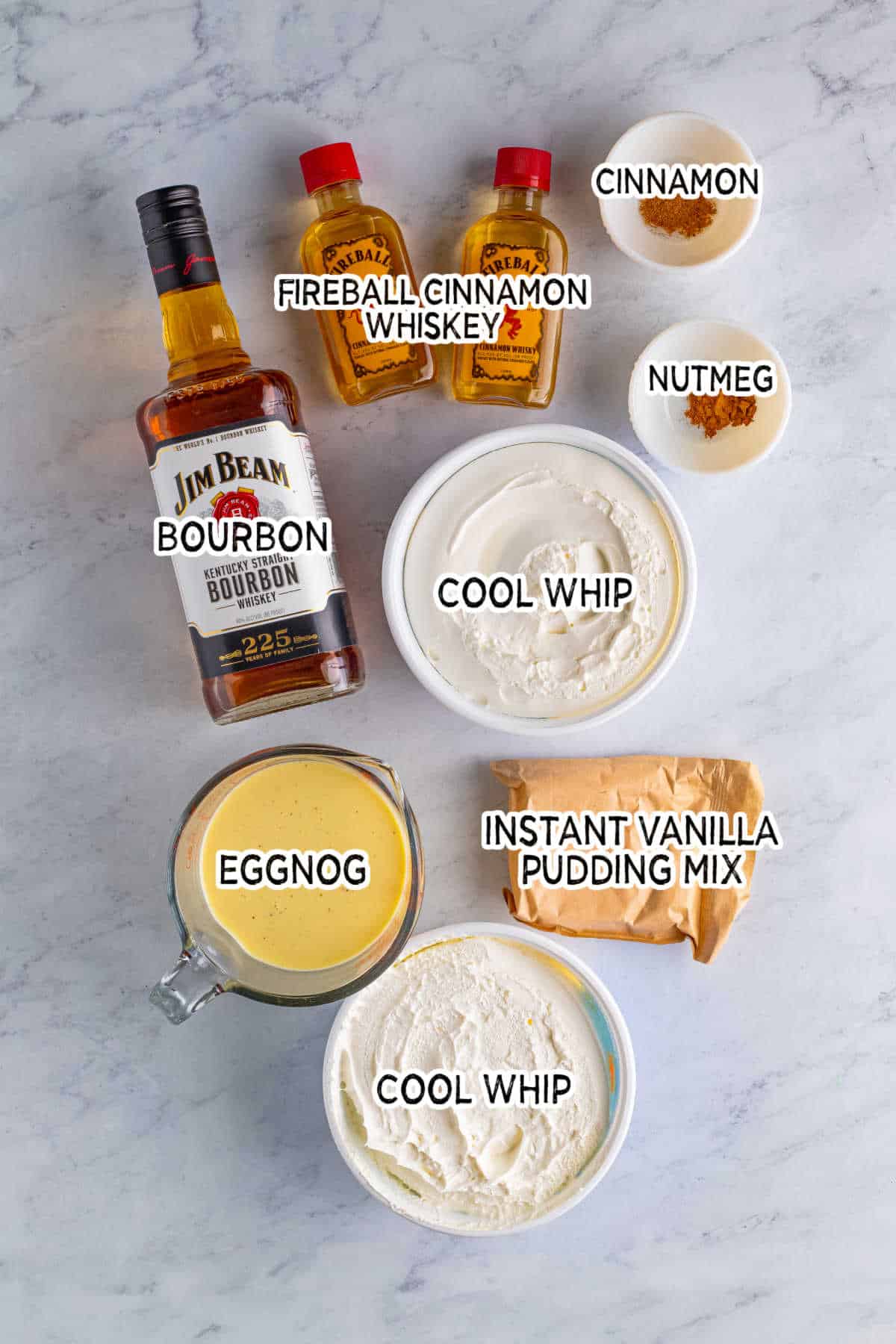 Ingredients to make eggnog pudding shots.