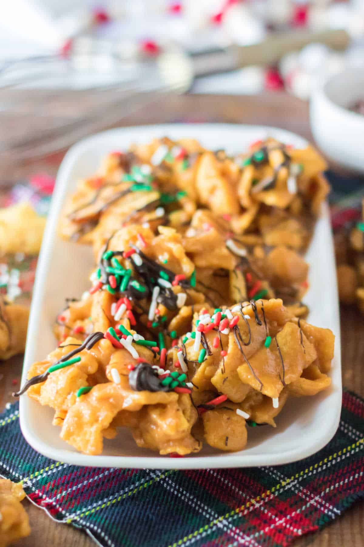 Frito candy on a white platter.