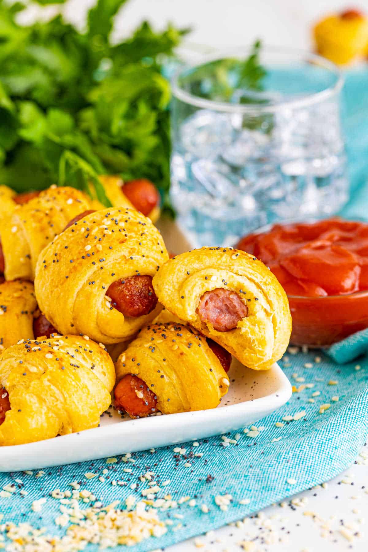 Pigs in a blanket on a platter.