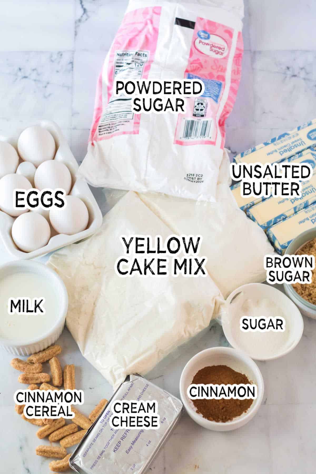 Ingredients to make snickerdoodle cake.
