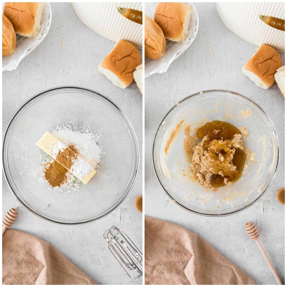 Collage of mixing the butter together.