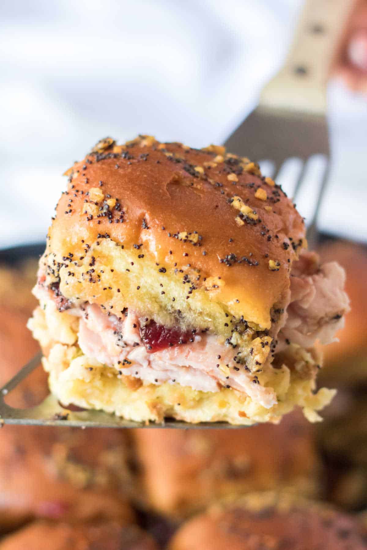 Thanksgiving slider on a serving spatula.