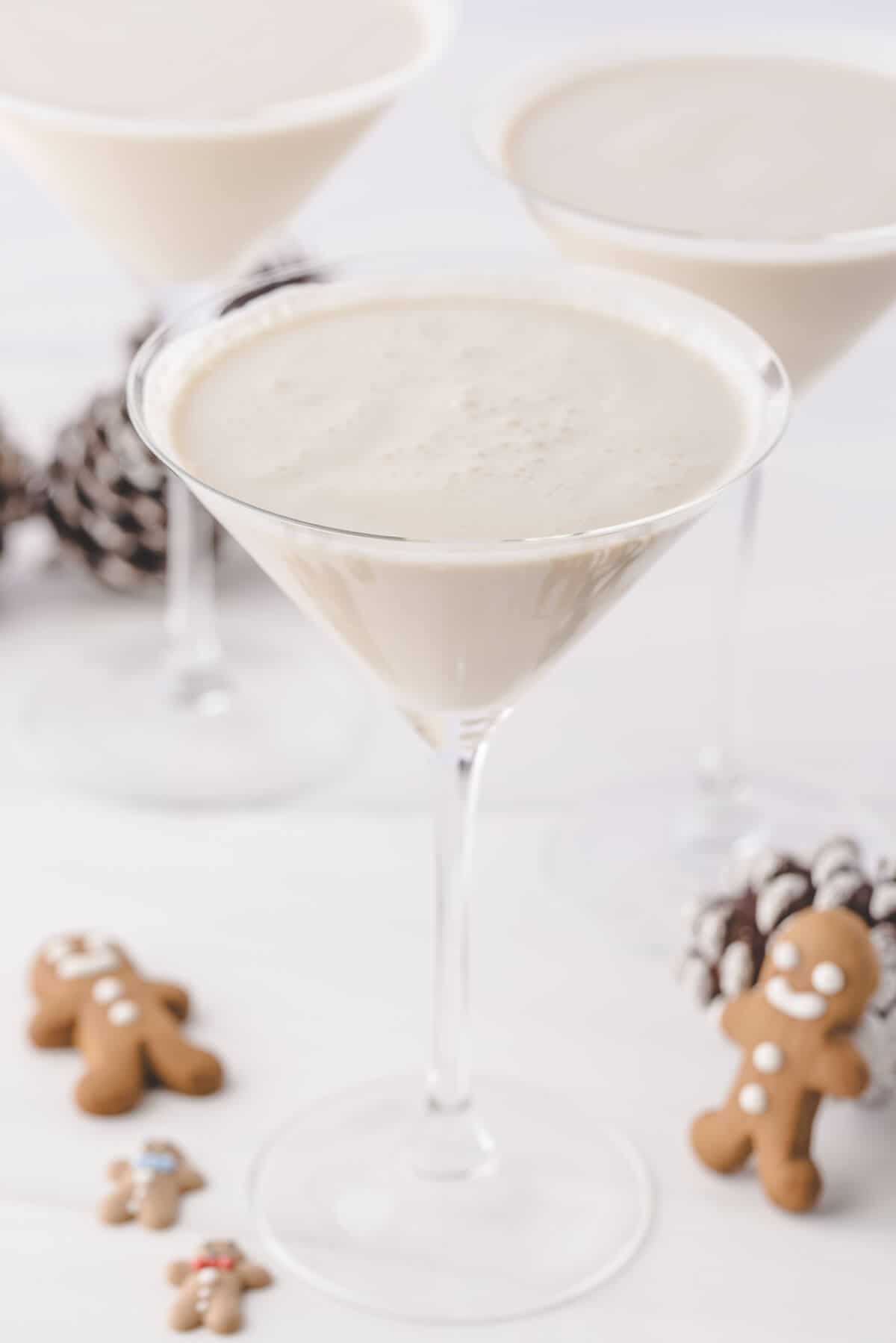 Gingerbread martini on a white surface.