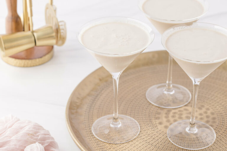 Three glasses of the recipe on a gold platter.