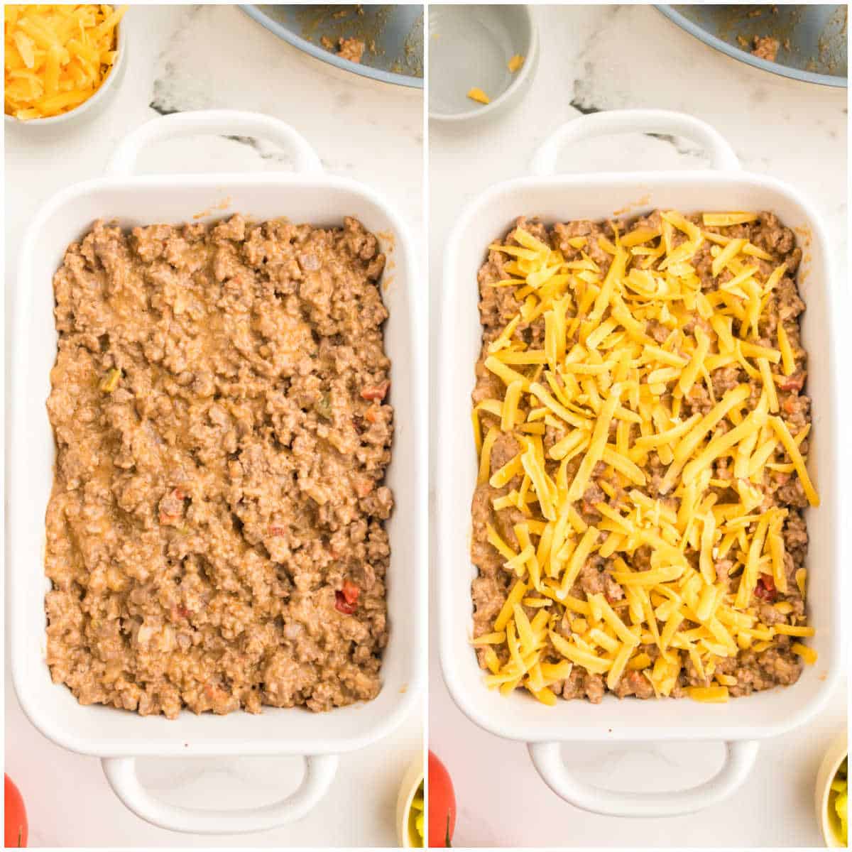 Steps to make cheeseburger dip.