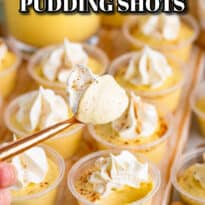 Eggnog pudding shots pin image.