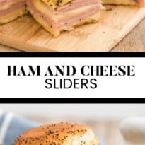 Ham and cheese sliders collage image.