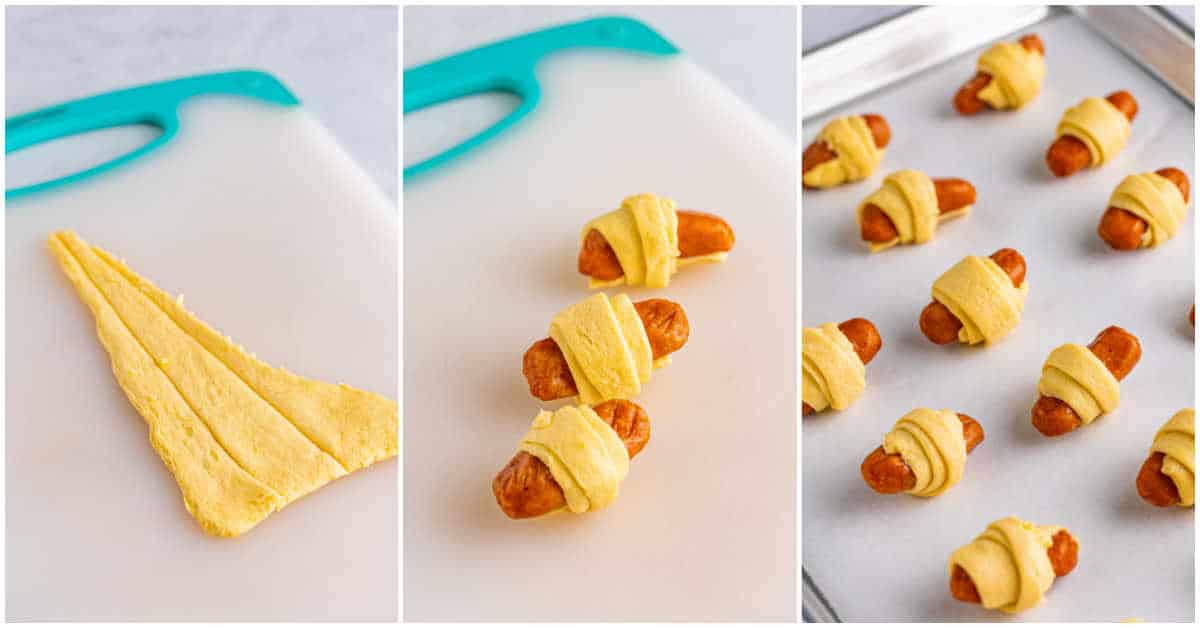 Steps to make pigs in a blanket.