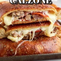Meat calzone pin image.