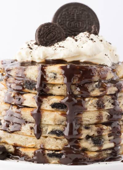 A stack of Oreo pancakes.