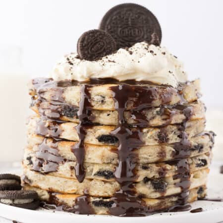 A stack of Oreo pancakes.