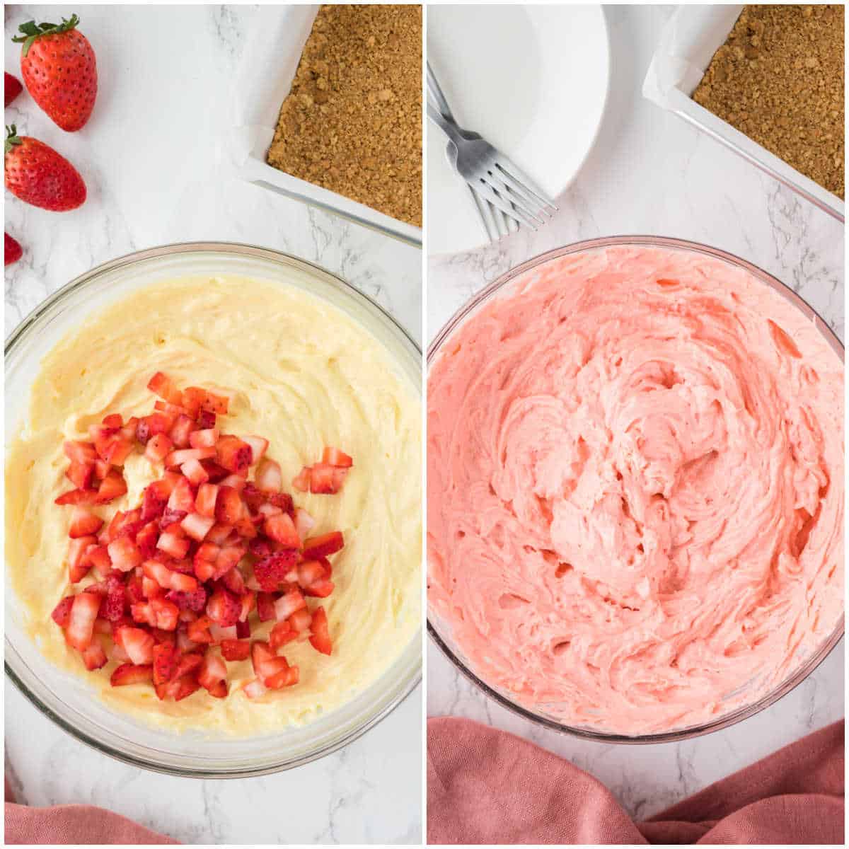 Steps to make strawberry cheesecake bars.