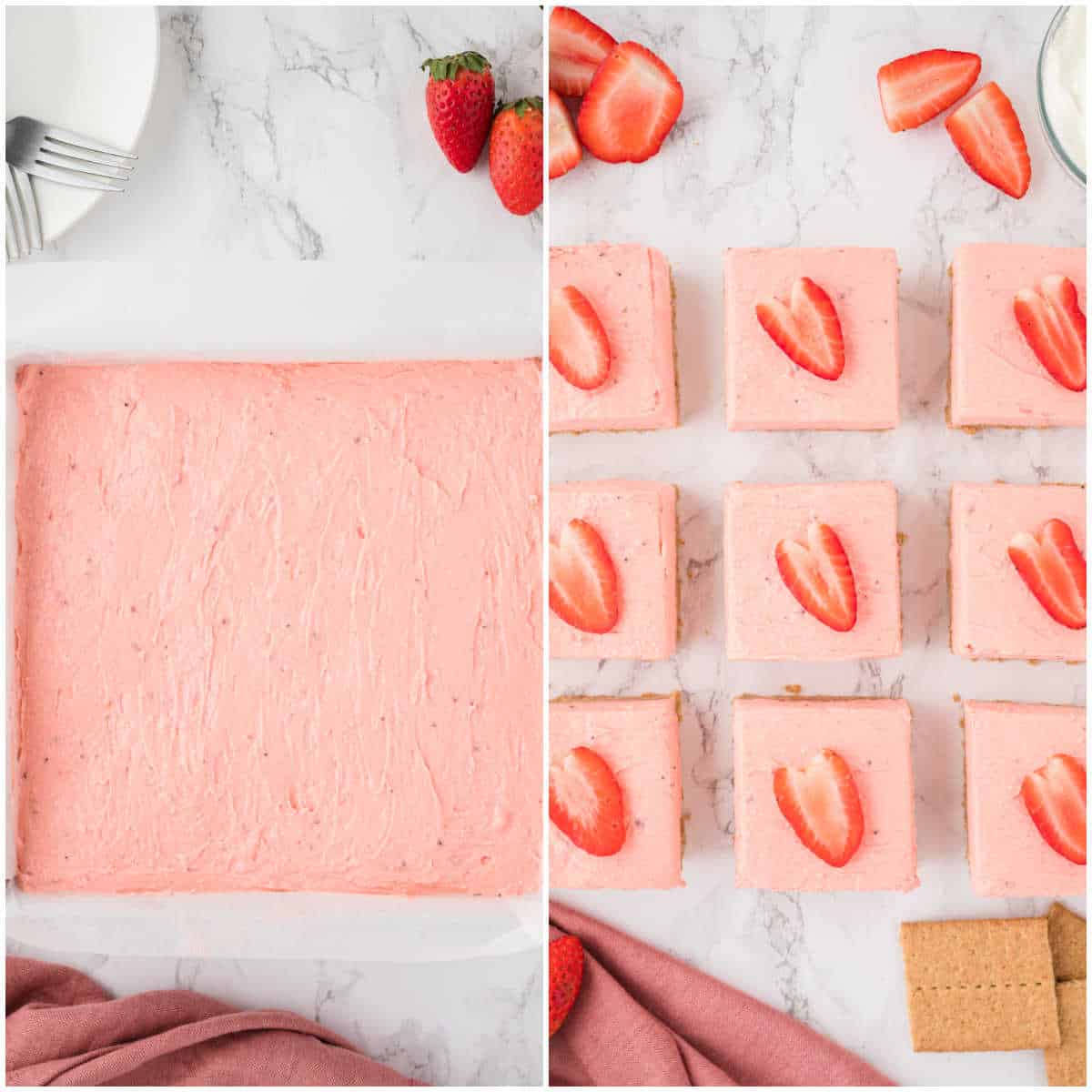 Steps to make strawberry cheesecake bars.