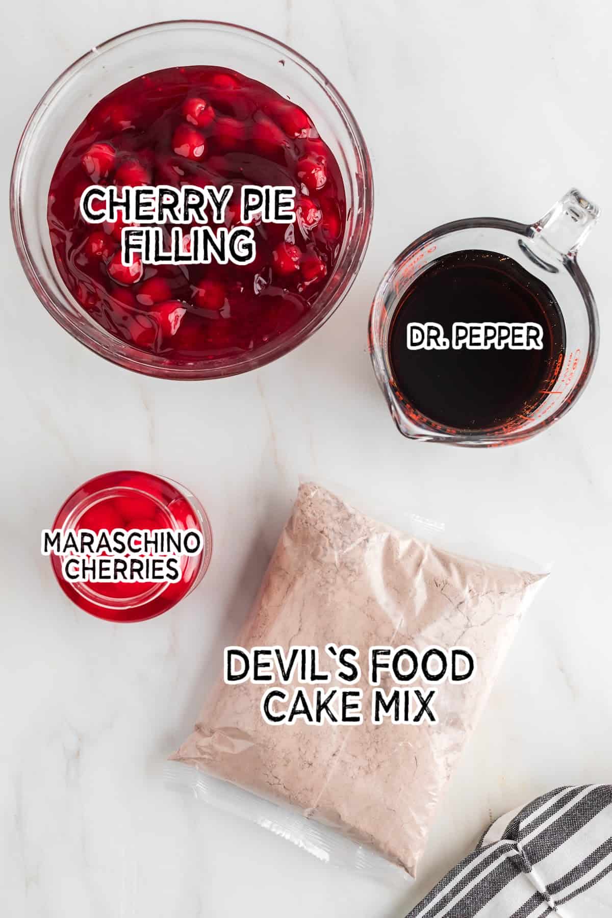 Ingredients to make black forest dump cake.