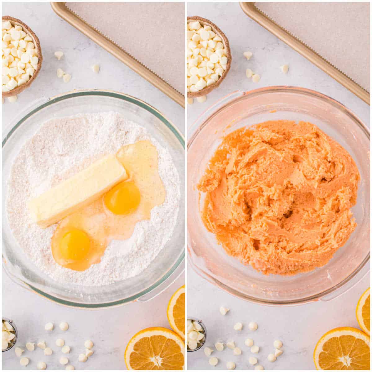 Steps to make orange creamsicle cookies.