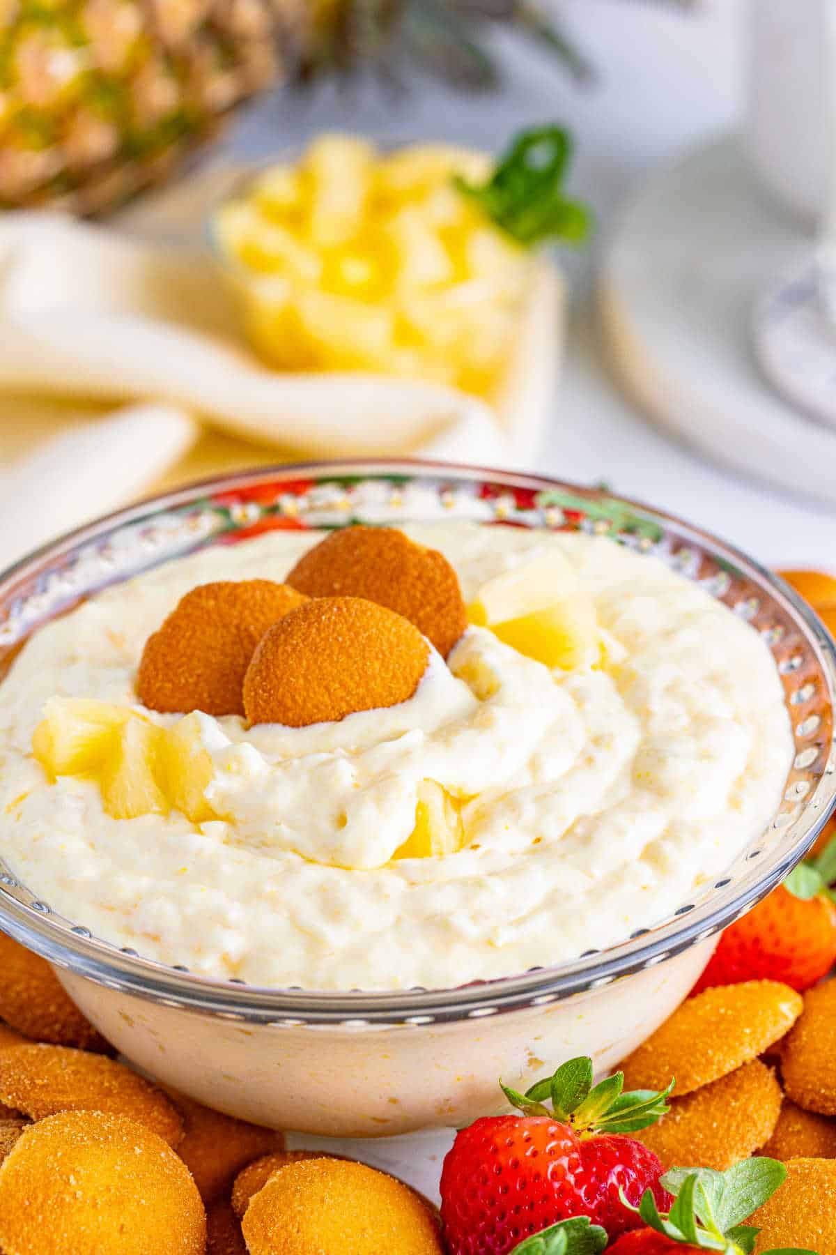 Pineapple dip with cookies in it.