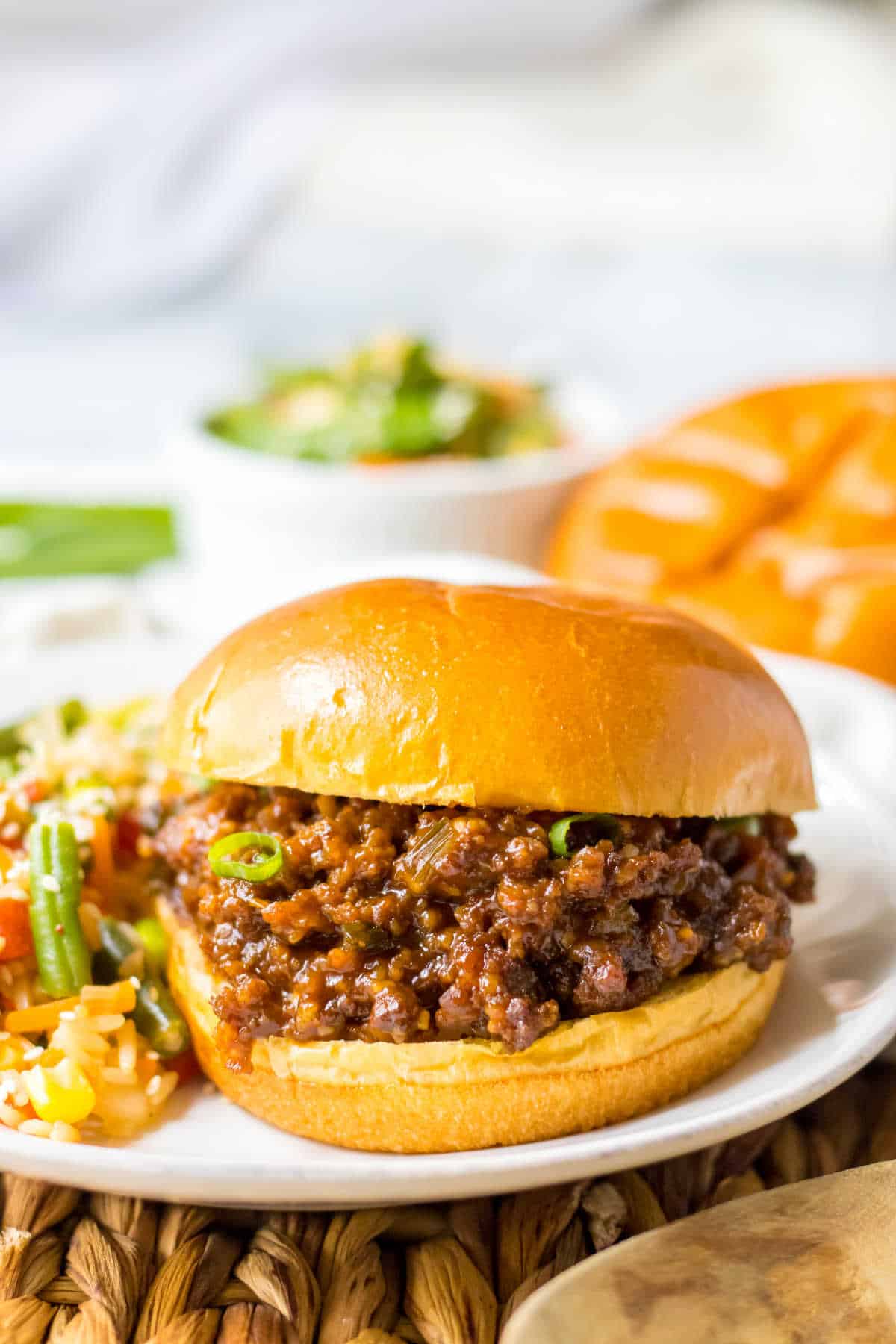 A Korean sloppy joe on a plate.