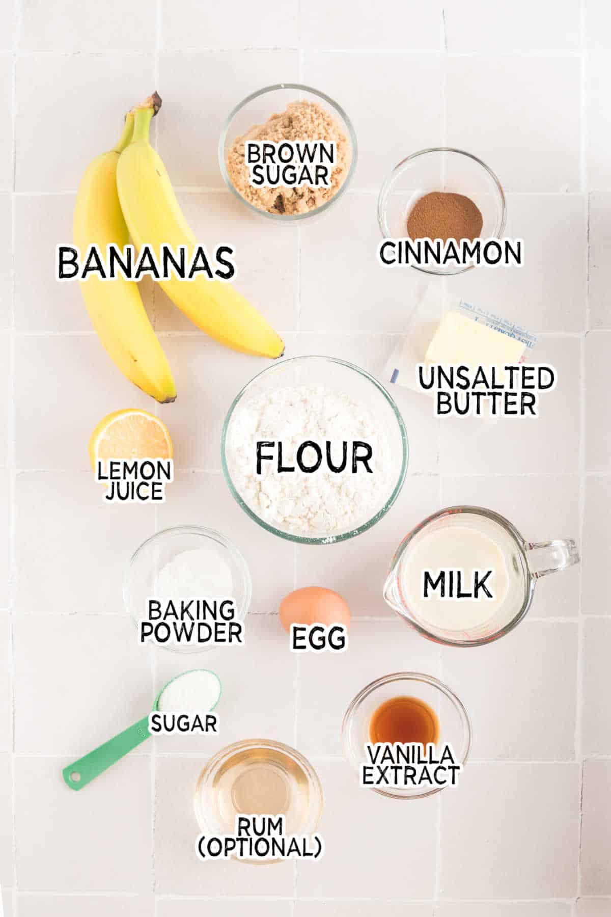 Ingredients to make bananas foster pancakes. 