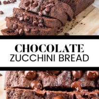 Chocolate zucchini bread collage pin image.