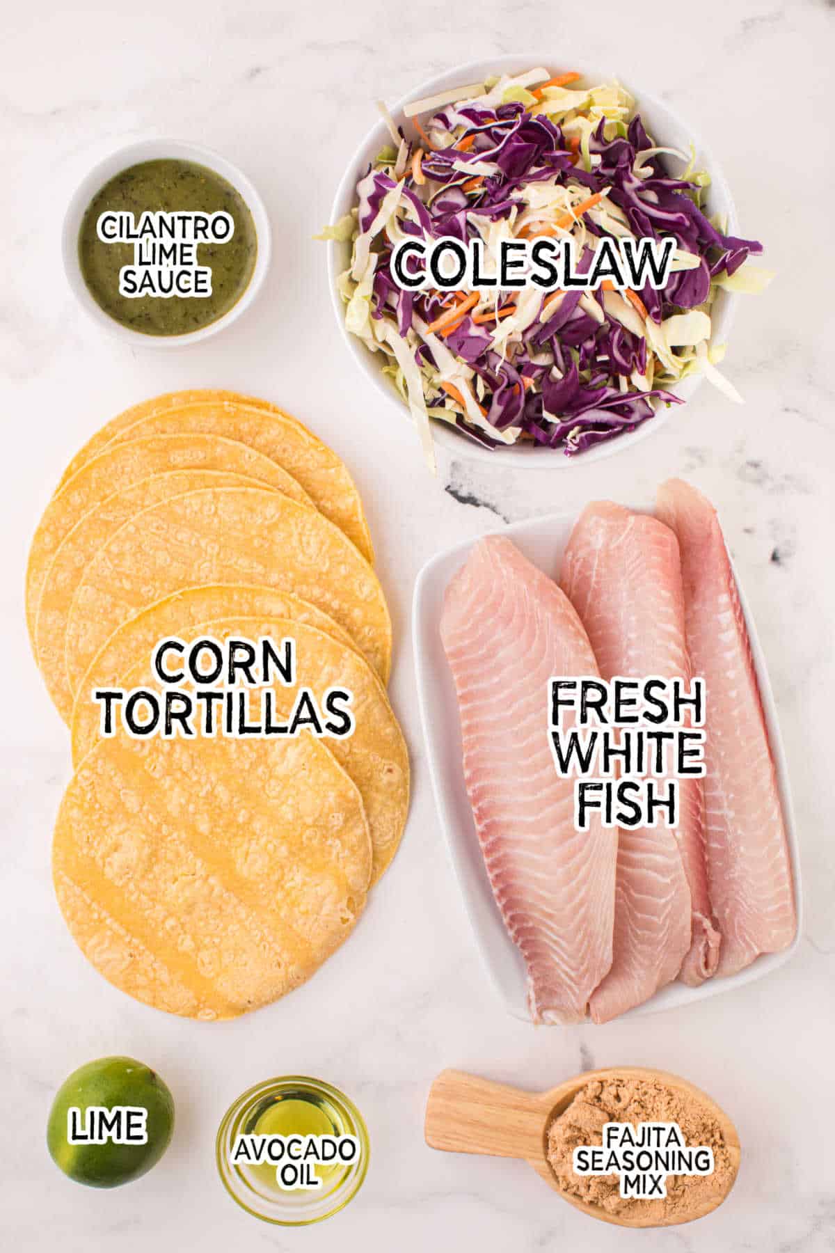 Ingredients in Fish tacos.