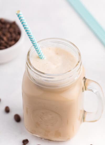 The recipe in a jar with a straw.