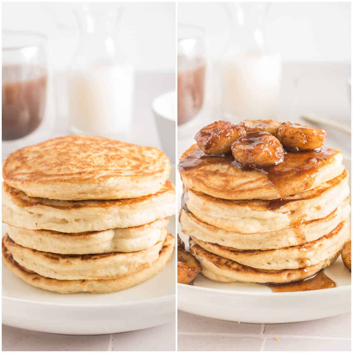 Steps to make bananas foster pancakes.