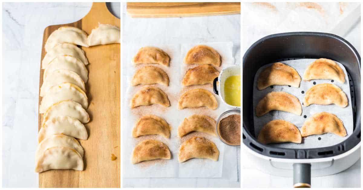 Steps to make caramel apple empanadas.