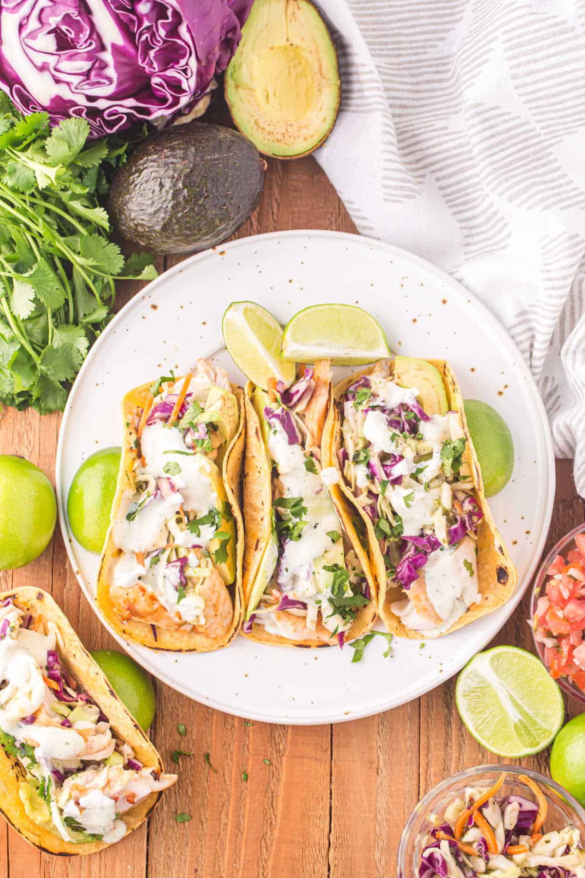 Fish tacos on a plate.